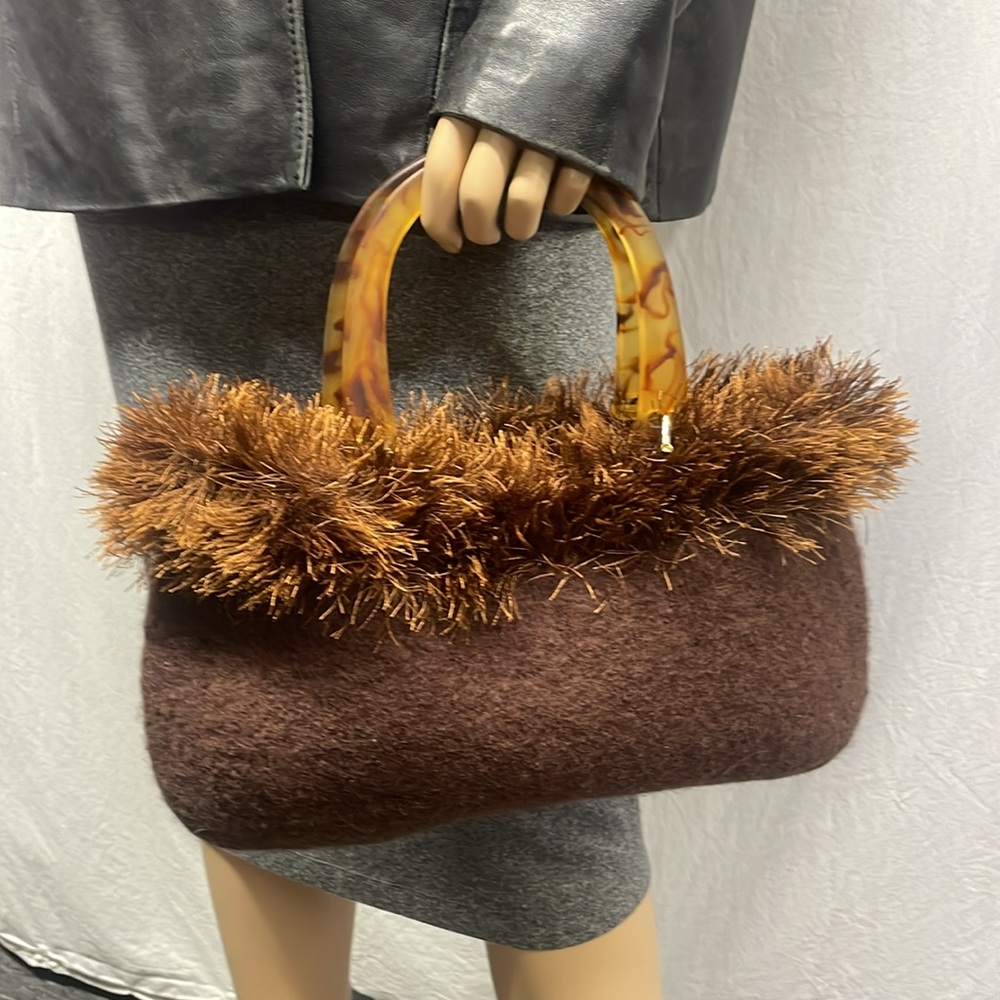 Knit Felted Handbag, Knit Handbag, Felted Handbag, Brown With Eyelash Handbag, F